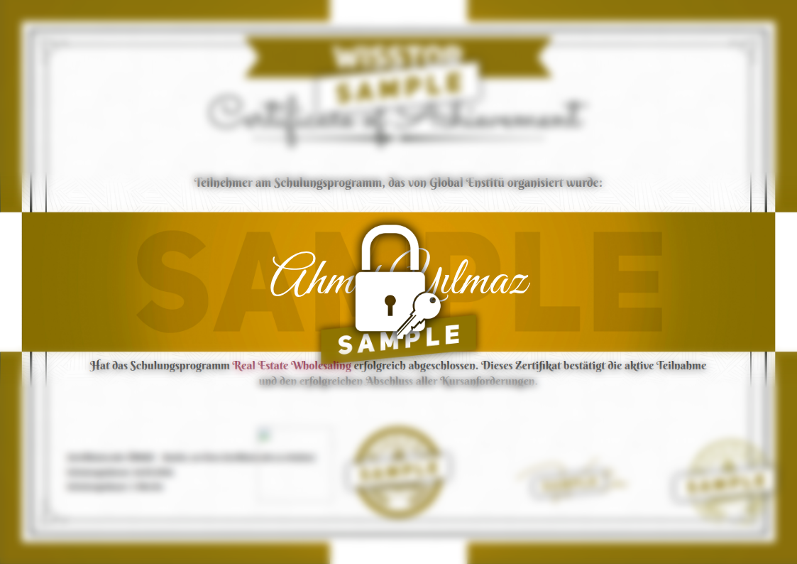 Beispiel Real Estate Wholesaling-Zertifikat