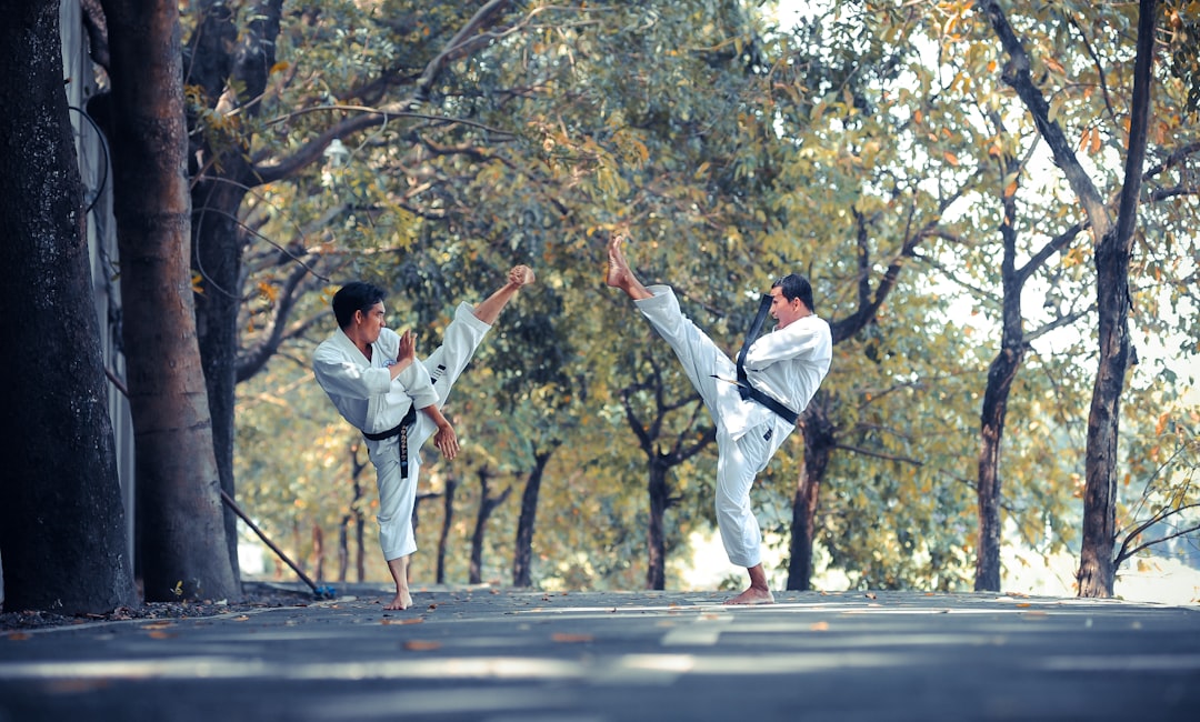 karate student practicing kicks