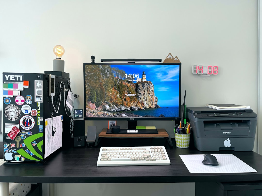 office desk with digital tools
